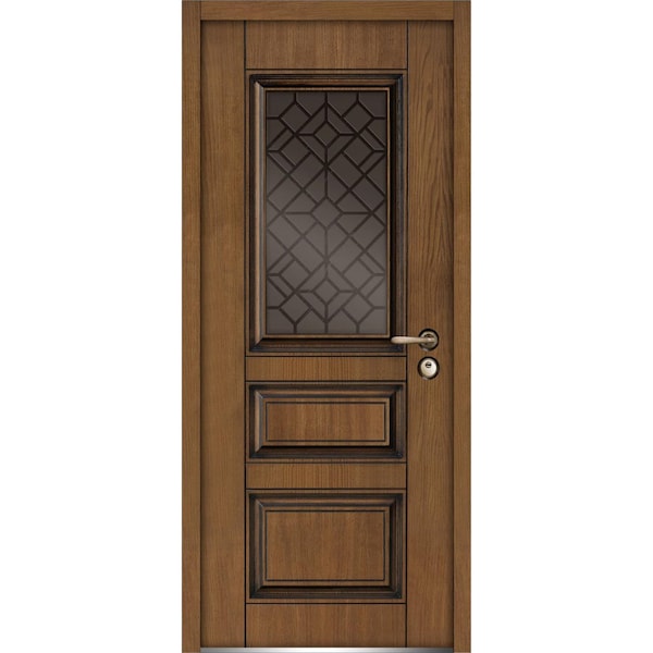 Vdomdoors Front Exterior Prehung Steel Door 36x80 " InswingBallucio 1720 Natural OakPanel Inserts Classic BALLUCIO1720ED-OAK-36-LH - main